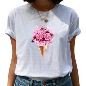 2021 New Summer  T Shirt Women Casual White Tops